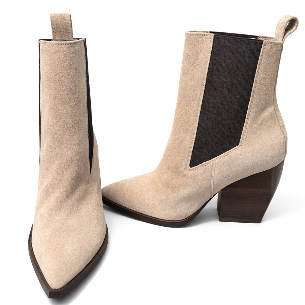 AllSaints Ria Suede Ankle Boots Sz 8 EU 38 Beige Chelsea Pointed Toe NEW - Picture 4 of 6